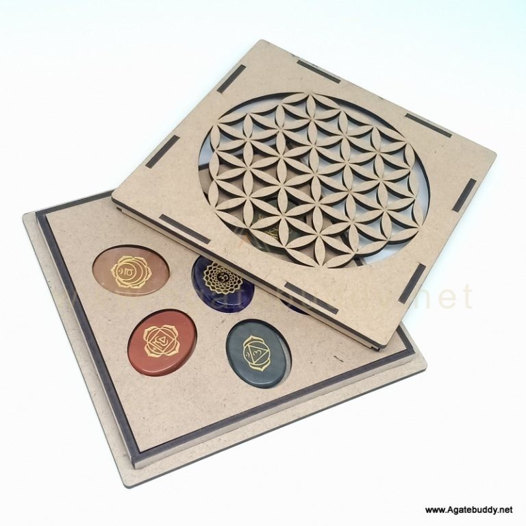 Seven Chakra Sanskrit Engraved Reiki Set with Flower of Life Box ...